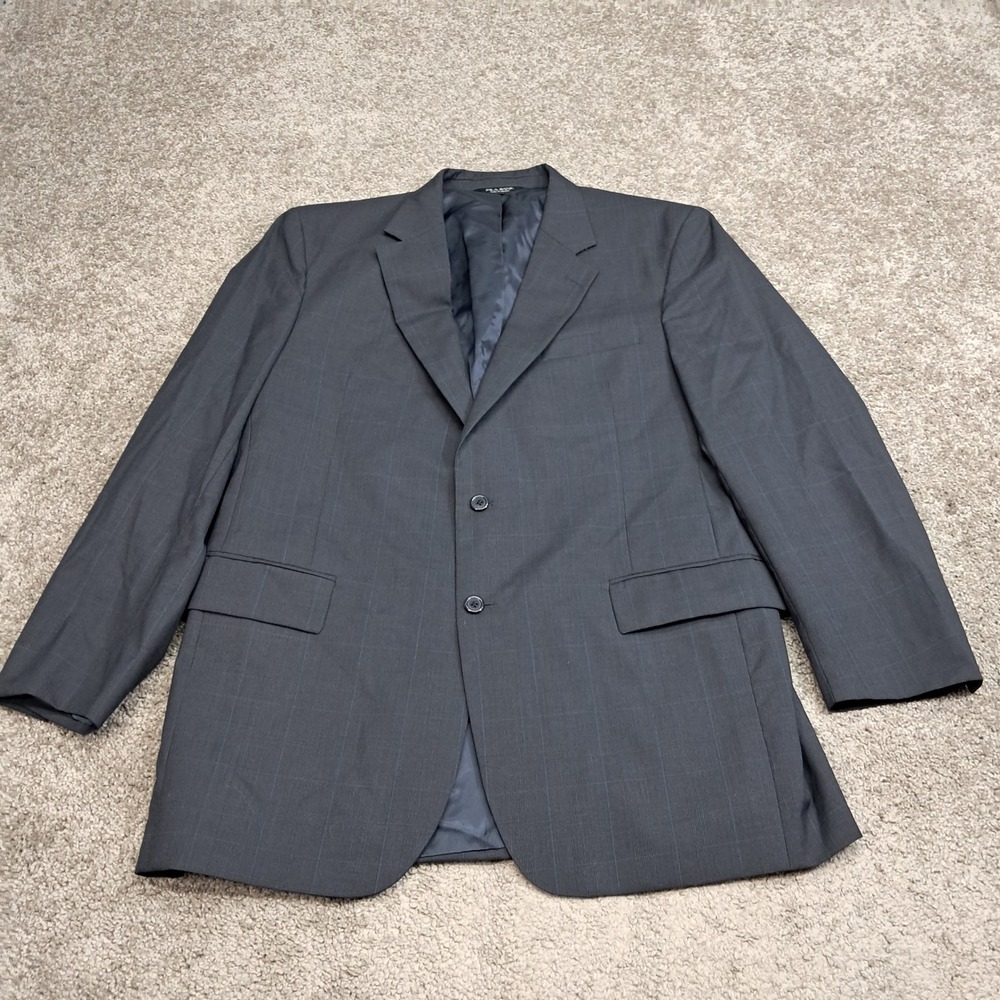 Jos. A. Bank Mens 44L Wool Windowpane Suit Jacket Blazer Gray 21720N